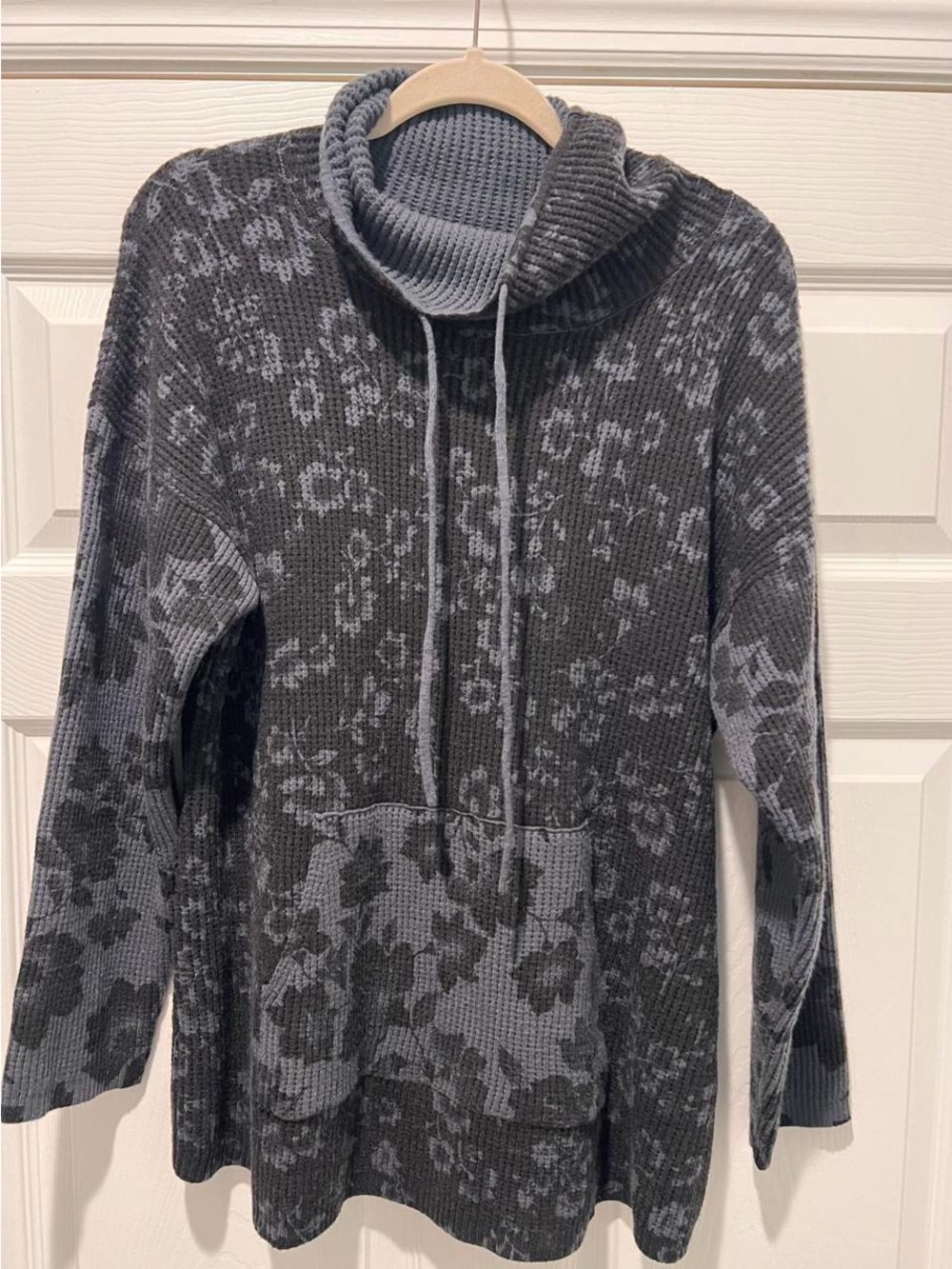 Coldwater Creek Gray Floral Cowl-Neck Pullover